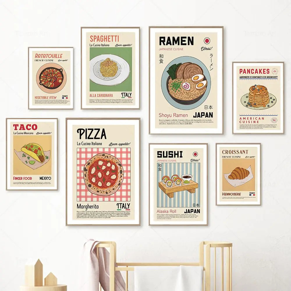 Kitchen Food Pizza Ramen Sushi Spaghett Wall Art Canvas Painting Nordic Posters And Prints Wall Pictures For Living Room Decor