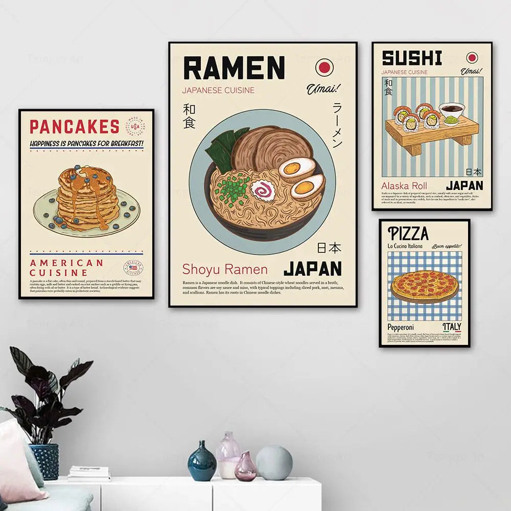 Kitchen Food Pizza Ramen Sushi Spaghett Wall Art Canvas Painting Nordic Posters And Prints Wall Pictures For Living Room Decor