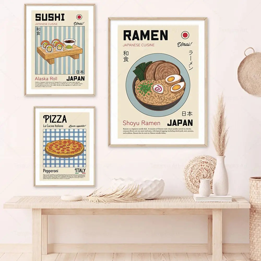 Kitchen Food Pizza Ramen Sushi Spaghett Wall Art Canvas Painting Nordic Posters And Prints Wall Pictures For Living Room Decor