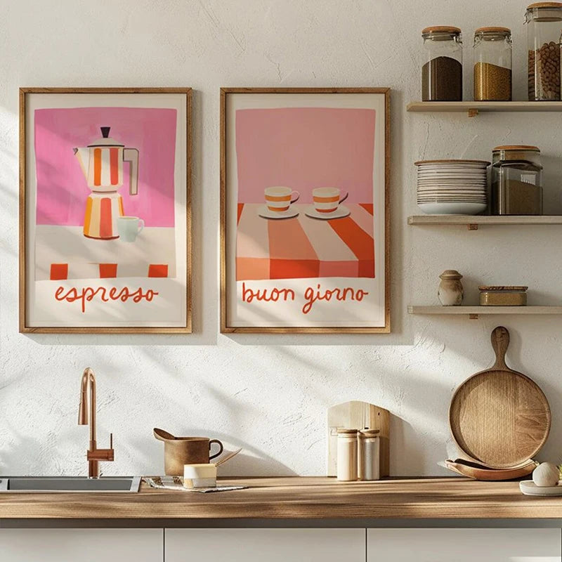 Kitchen Posters And Prints Italian Quotes Espresso Coffee Moka Pot Wall Art Canvas Painting Pictures For Cafe Living Room Decor