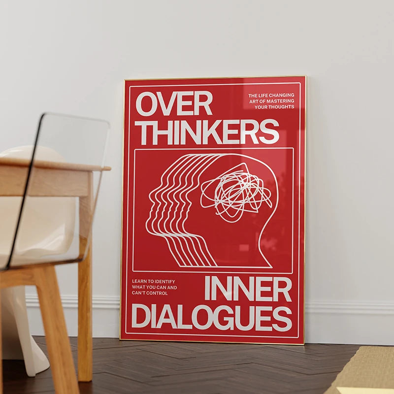 Modern Overthinkers Typography Poster Wall Art Canvas Painting Posters Prints Mid Century Wall Art for Home Living Room Decor