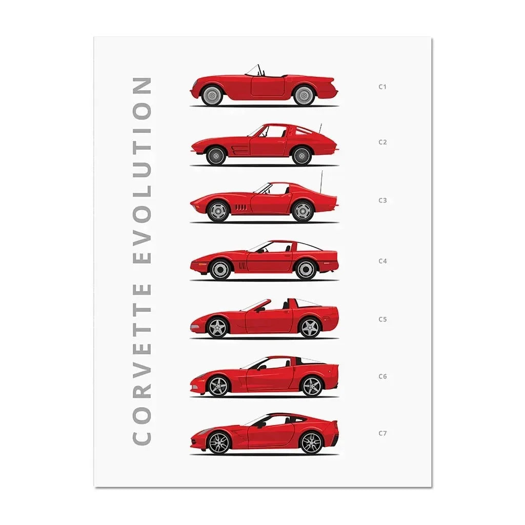 Cartoon Vintage Cars Poster Racing RS Car Plus 911 M3 R8 C3 Evolution Wall Art Painting Room Canvas Print Living Home Decor