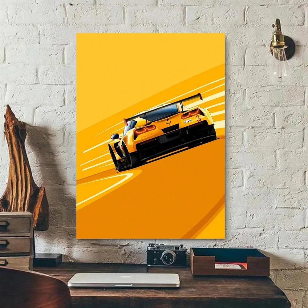Modern Racing Car Wall Art Print - Aesthetic Cartoon Poster for Boys Room Living Room Racer Decor - Canvas Print Racer Decor