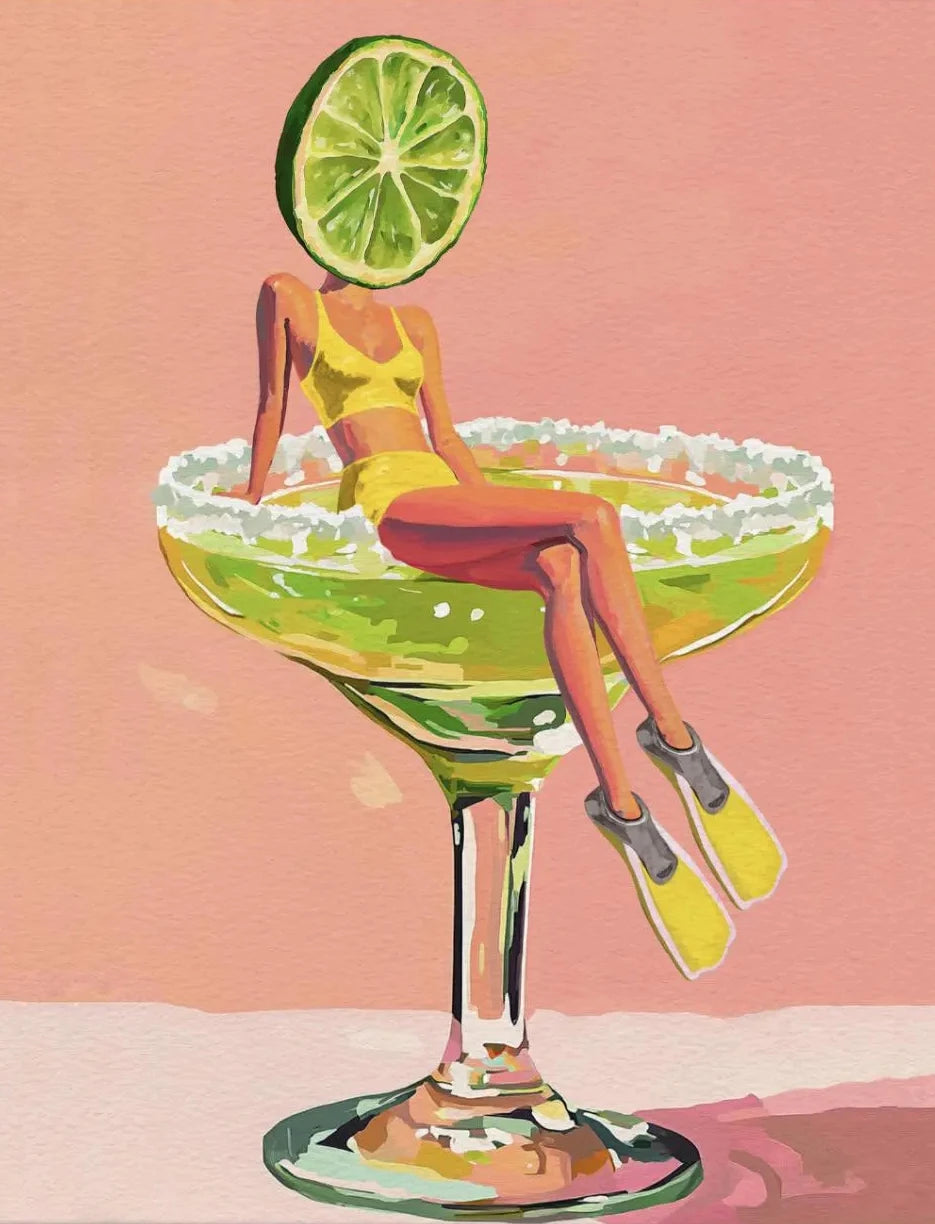 Coffee Martini Cocktail Margarita Drink Girl Jumping Into Wine Glass Fun Poster Canvas Printing Wall Art Bar Club Kitchen Decor