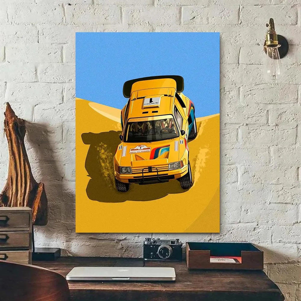 Modern Racing Car Wall Art Print - Aesthetic Cartoon Poster for Boys Room Living Room Racer Decor - Canvas Print Racer Decor