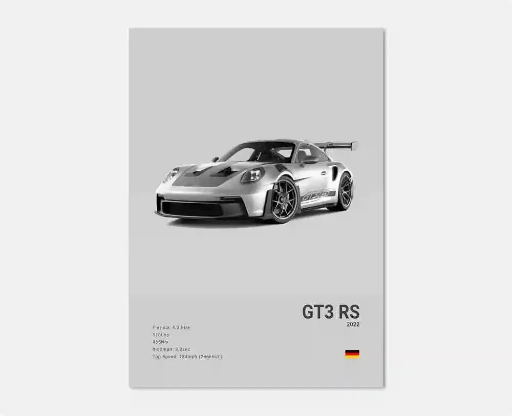 Canvas Print for Wall Art Garage Room Decor Pop Black and White Germany Luxury Super Sport Car Poster Aesthetic 911 GT3 RS Turbo