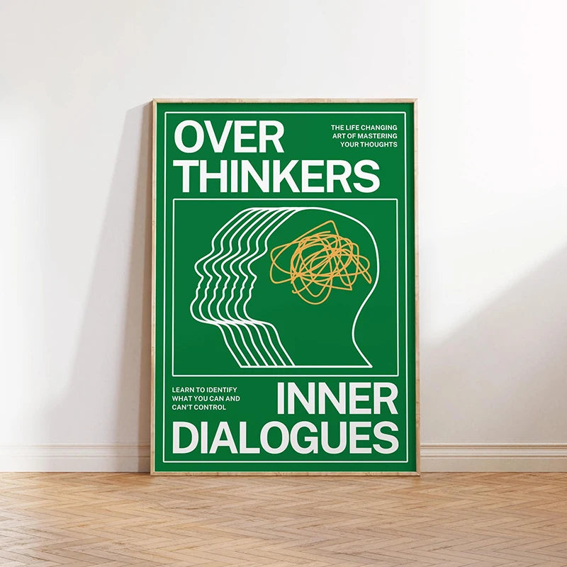 Modern Overthinkers Typography Poster Wall Art Canvas Painting Posters Prints Mid Century Wall Art for Home Living Room Decor