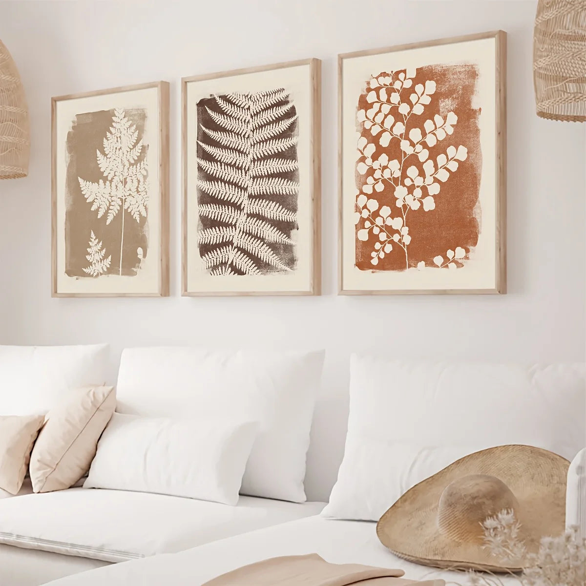 Wall Art Decor Paintings Warm Tones Posters Home Creative Gifts 3pcs Neutral Minimalist Abstract Fern Boho,frameless