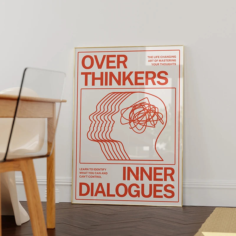 Modern Overthinkers Typography Poster Wall Art Canvas Painting Posters Prints Mid Century Wall Art for Home Living Room Decor