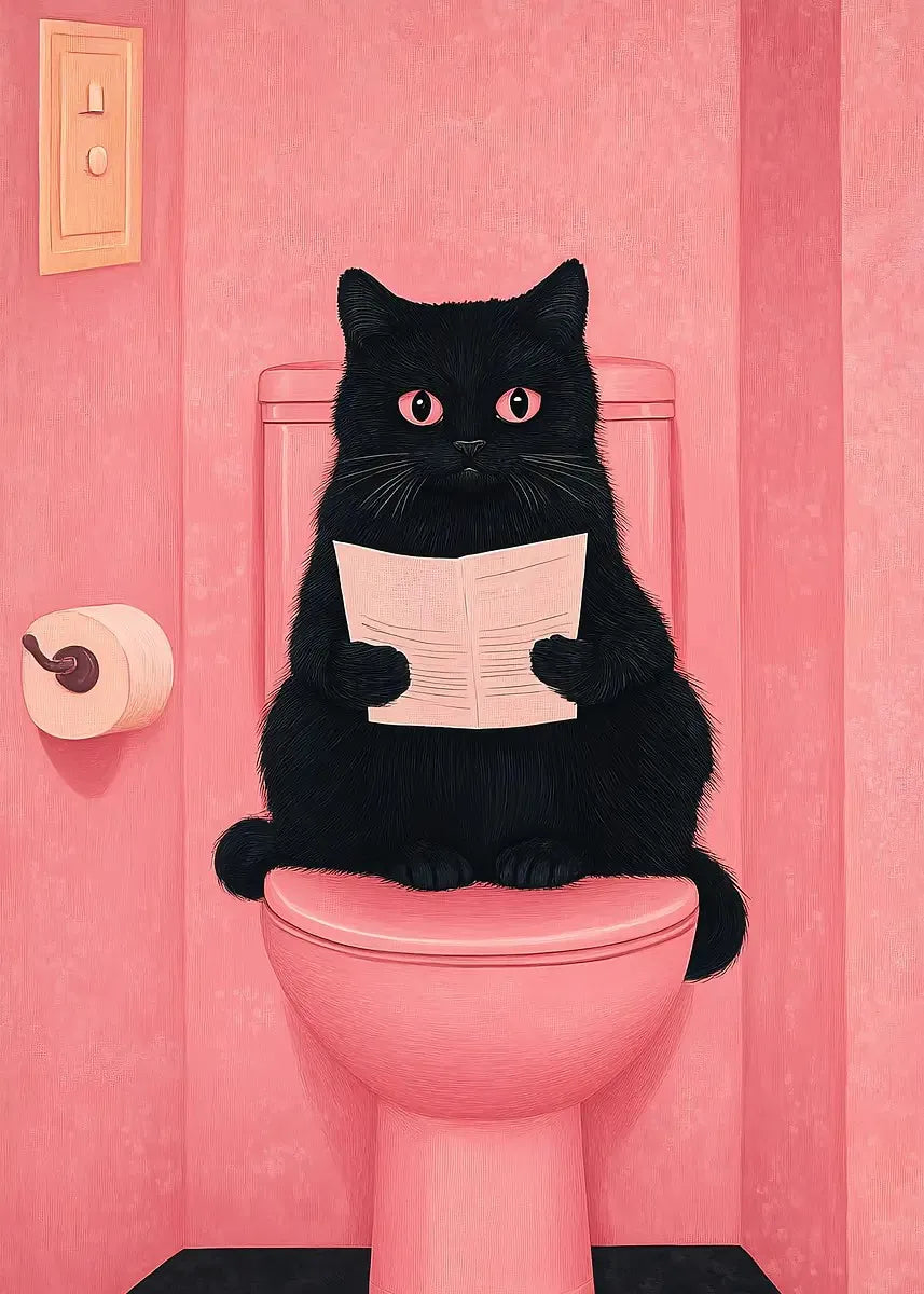 Cat with Martini in Bathtub Black Cat Reading on Toilet Dog Spa Canvas Painting Print Wall Art Picture Bathroom Home Decor