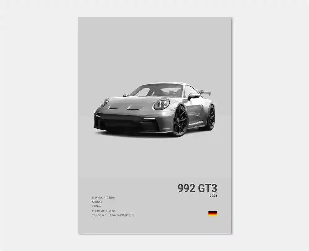 Canvas Print for Wall Art Garage Room Decor Pop Black and White Germany Luxury Super Sport Car Poster Aesthetic 911 GT3 RS Turbo