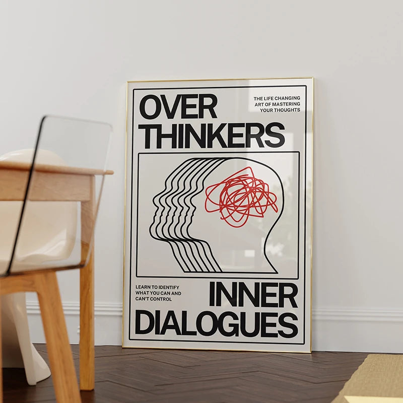 Modern Overthinkers Typography Poster Wall Art Canvas Painting Posters Prints Mid Century Wall Art for Home Living Room Decor