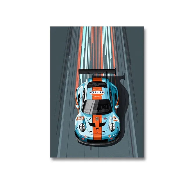 Modern Racing Car Wall Art Print - Aesthetic Cartoon Poster for Boys Room Living Room Racer Decor - Canvas Print Racer Decor