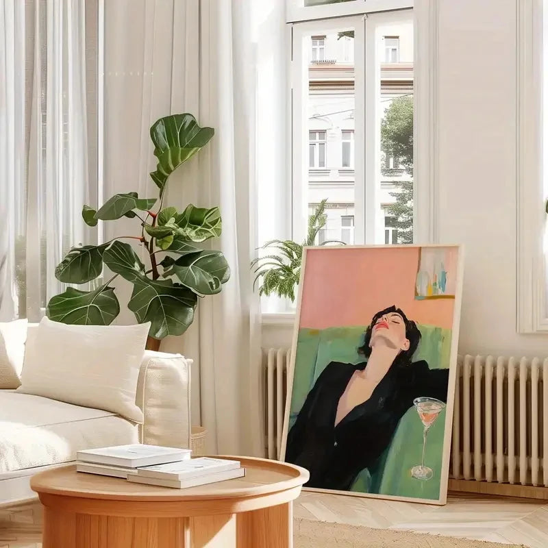 Abstract Martini Drinking Woman Canvas Poster Picture Wall Art Printing Modern Bar Cart Decoration Living Room Home Decoration
