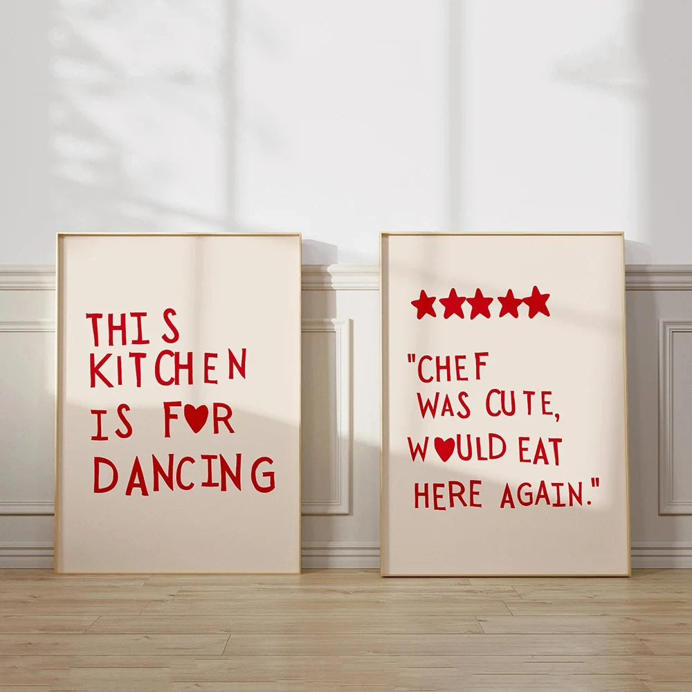 Aesthetic Kitchen Cute Cooking Wall Art Picture Nordic Canvas Painting Restaurant Decor Minimalist Heart Red Quote Poster Prints