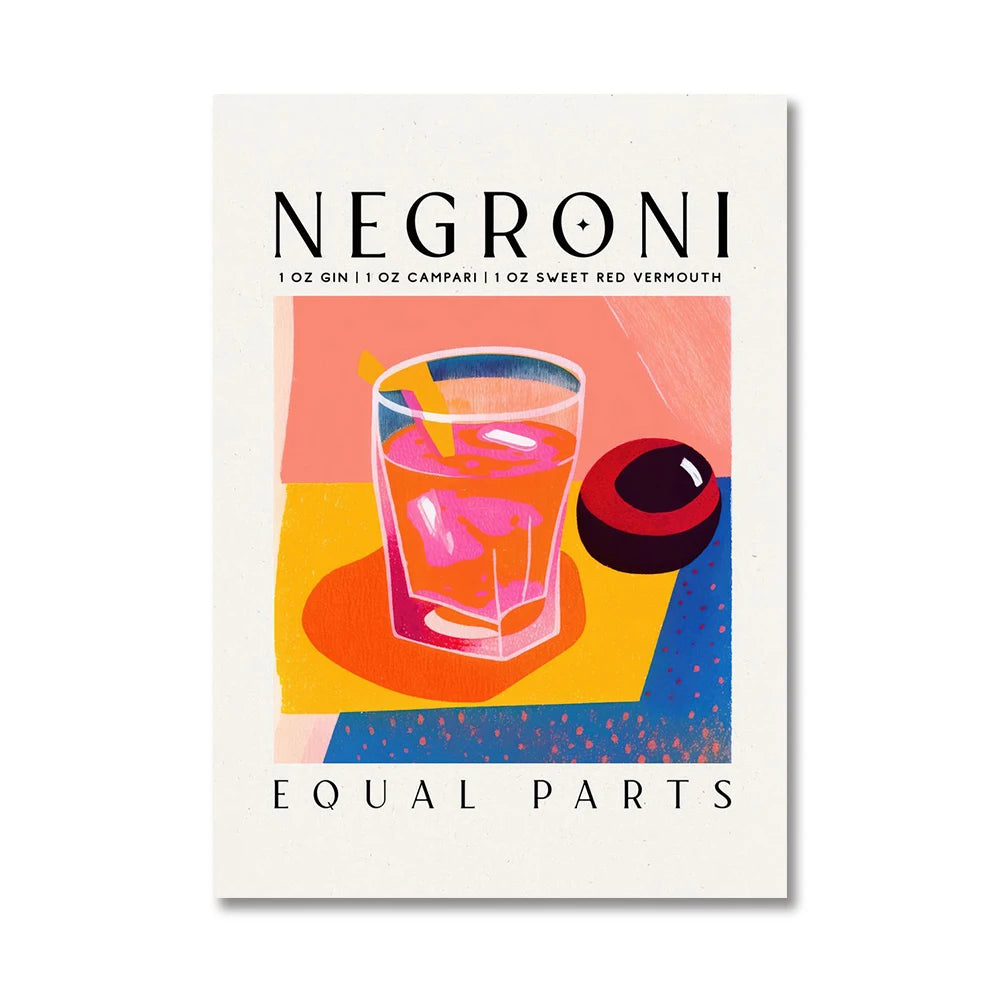 Cartoon Cocktail Drinks Negroni Daiquiri Posters Retro Mojito Canvas Prints Wall Art Painting Pictures Bar Kitchen Home Decor