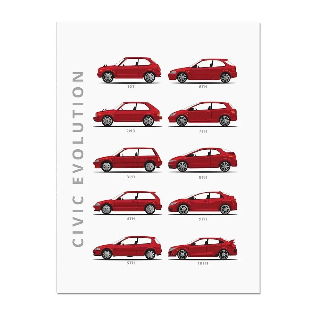 Cartoon Vintage Cars Poster Racing RS Car Plus 911 M3 R8 C3 Evolution Wall Art Painting Room Canvas Print Living Home Decor