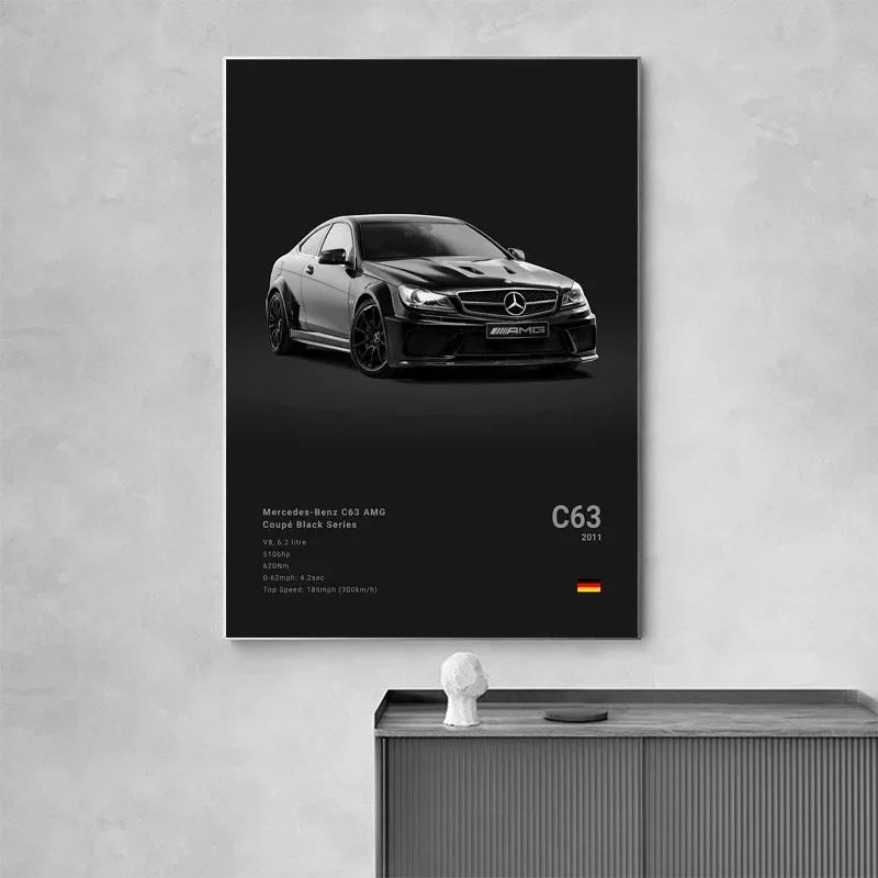 Black and White Porsche Posters and Prints Modern Cool Sports Car Canvas Painting Wall Art Pictures Home Bar Room Decoration
