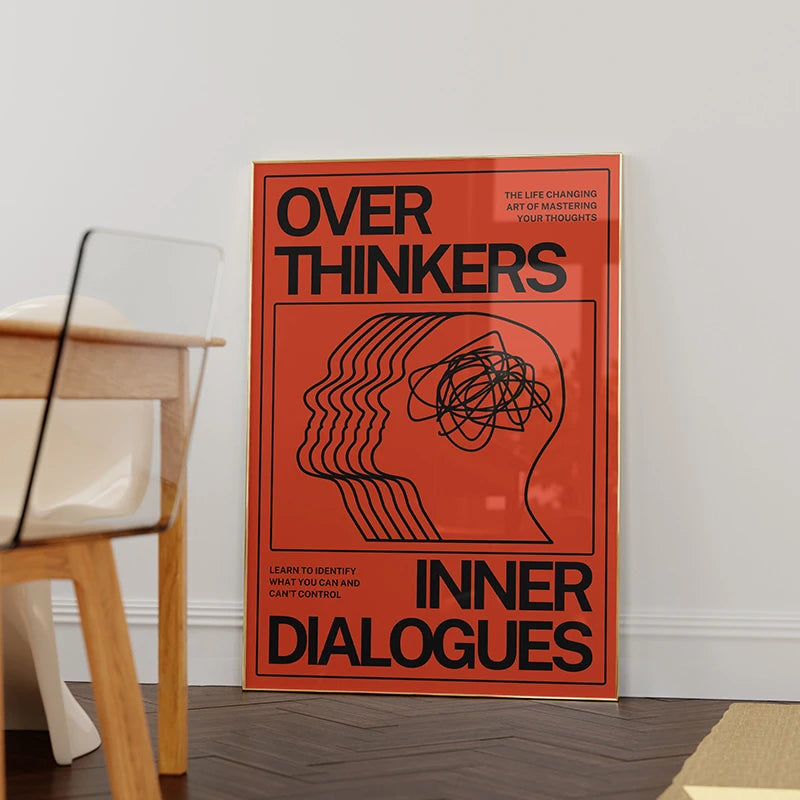 Modern Overthinkers Typography Poster Wall Art Canvas Painting Posters Prints Mid Century Wall Art for Home Living Room Decor