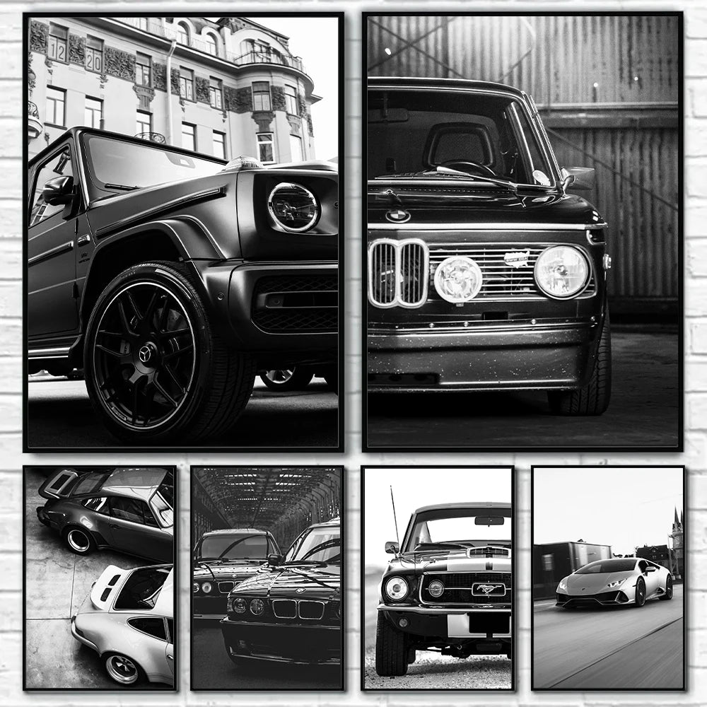 Modern Fashion Wall Art Simple Black and White Luxury Car HD Canvas Poster Prints Home Bedroom Living Room Decoration Mural