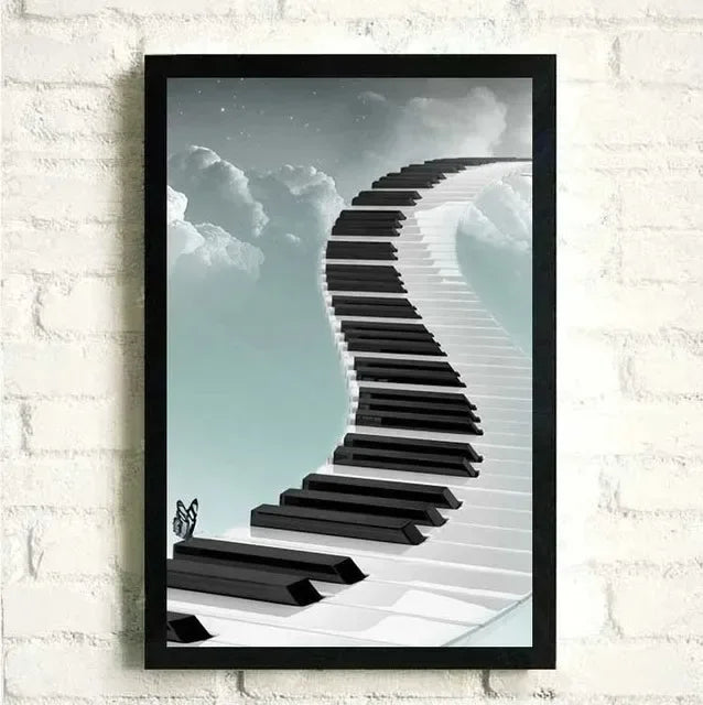Flowers Music Posters and Prints Canvas Painting Black and White Piano with Wall Art Women Pictures for Living Room Home Decor