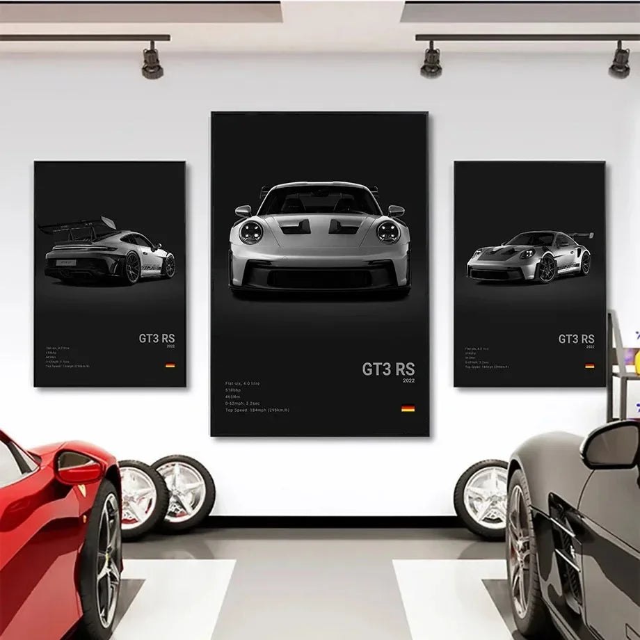 Canvas Print for Wall Art Garage Room Decor Pop Black and White Germany Luxury Super Sport Car Poster Aesthetic 911 GT3 RS Turbo