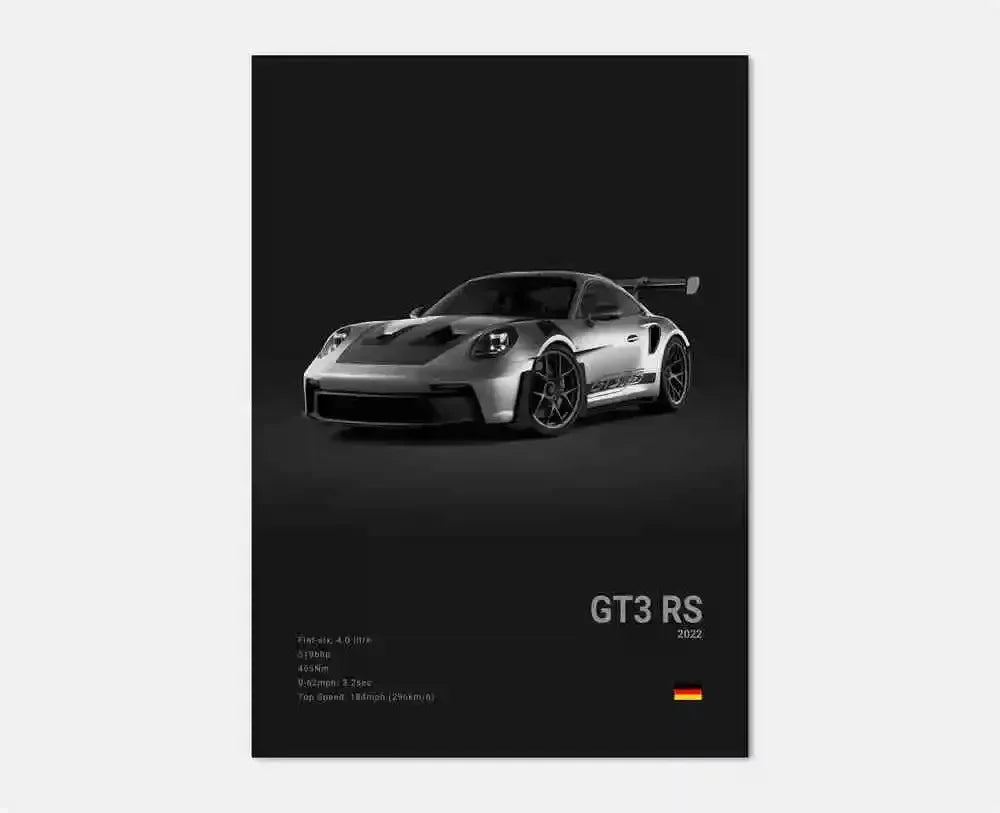 Canvas Print for Wall Art Garage Room Decor Pop Black and White Germany Luxury Super Sport Car Poster Aesthetic 911 GT3 RS Turbo