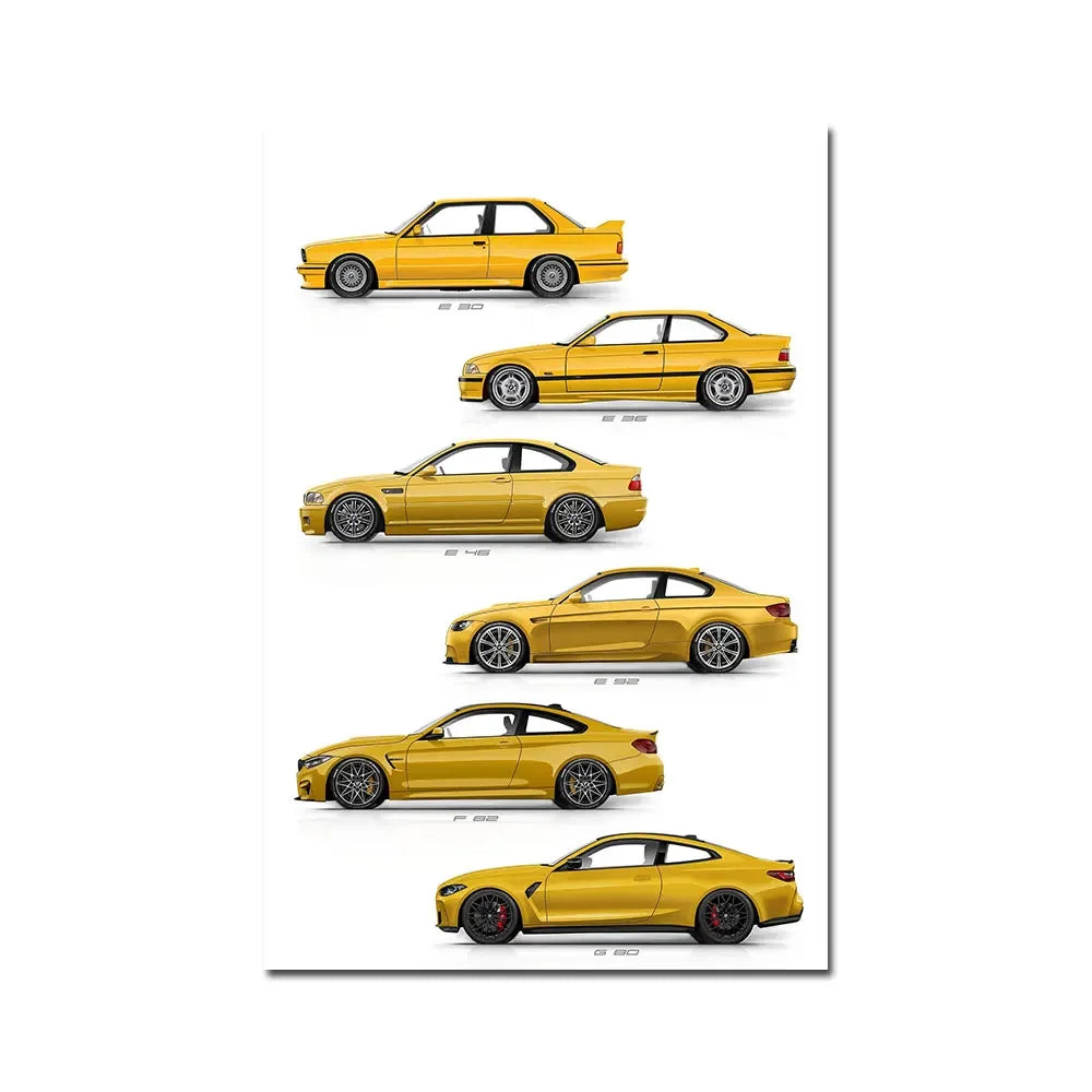 Vintage Car E30 E36 E46 E92 F82 G80 Generation Wall Art Poster Print Canvsa Painting Bedroom Home Decoration Gift for Car Lover