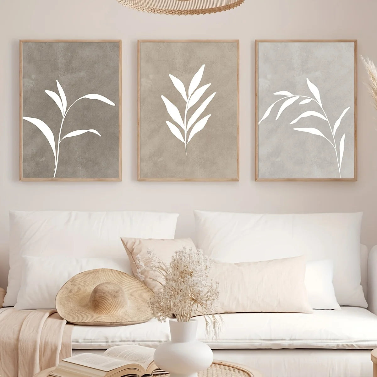 Wall Art Decor Paintings Warm Tones Posters Home Creative Gifts 3pcs Neutral Minimalist Abstract Fern Boho,frameless