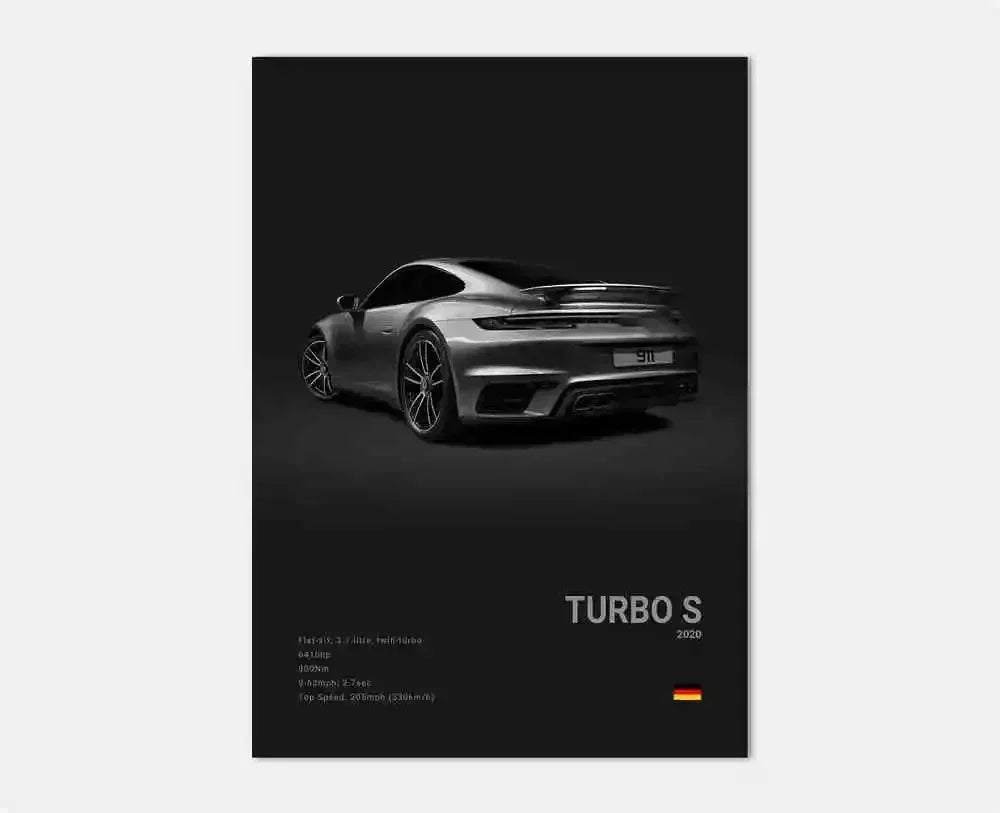 Canvas Print for Wall Art Garage Room Decor Pop Black and White Germany Luxury Super Sport Car Poster Aesthetic 911 GT3 RS Turbo