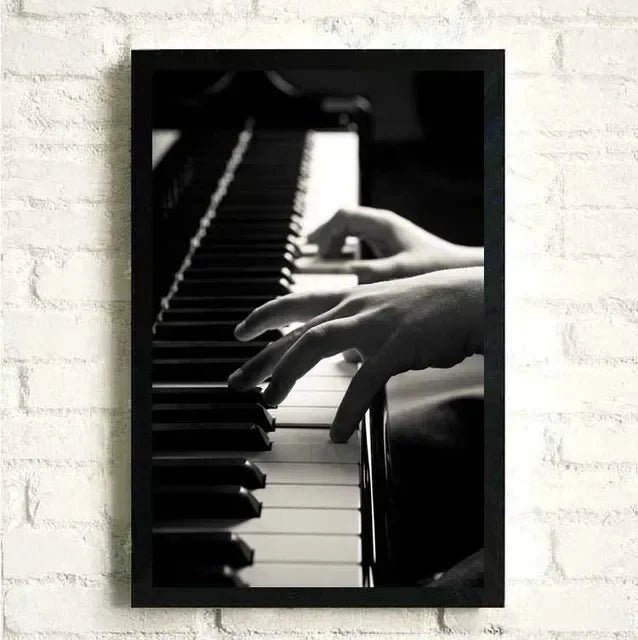 Flowers Music Posters and Prints Canvas Painting Black and White Piano with Wall Art Women Pictures for Living Room Home Decor