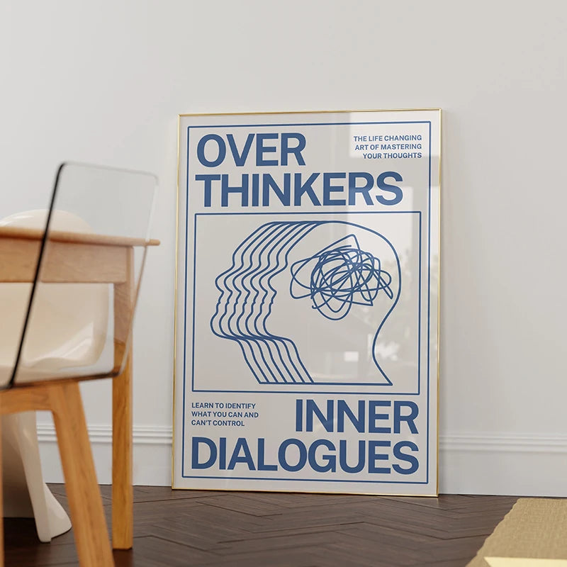 Modern Overthinkers Typography Poster Wall Art Canvas Painting Posters Prints Mid Century Wall Art for Home Living Room Decor