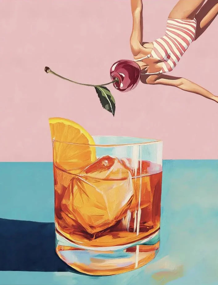 Coffee Martini Cocktail Margarita Drink Girl Jumping Into Wine Glass Fun Poster Canvas Printing Wall Art Bar Club Kitchen Decor