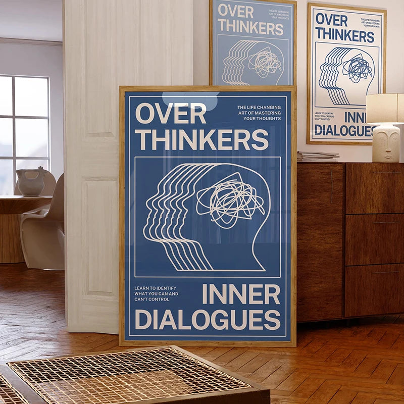Modern Overthinkers Typography Poster Wall Art Canvas Painting Posters Prints Mid Century Wall Art for Home Living Room Decor