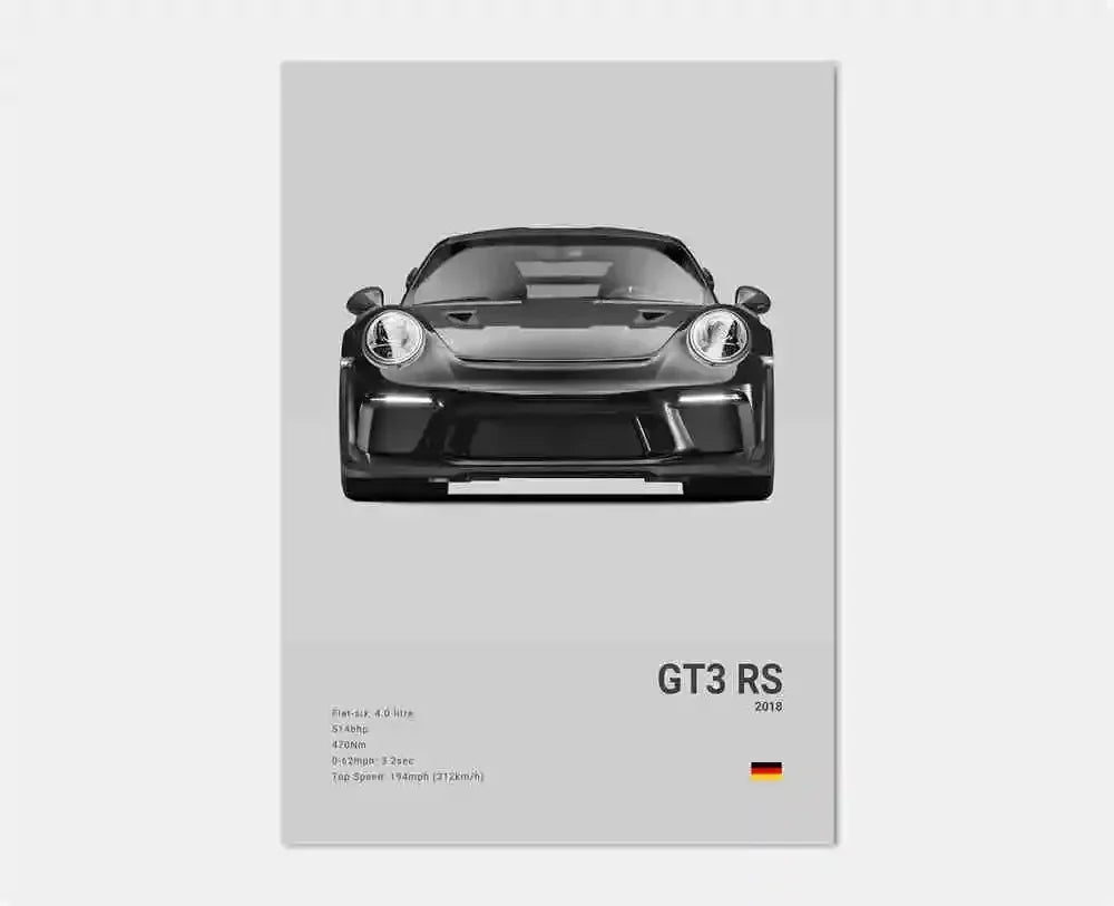 Canvas Print for Wall Art Garage Room Decor Pop Black and White Germany Luxury Super Sport Car Poster Aesthetic 911 GT3 RS Turbo