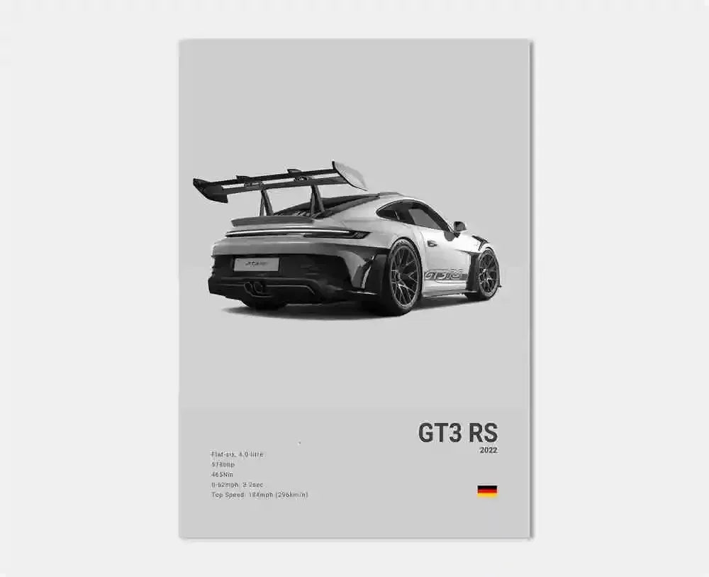 Canvas Print for Wall Art Garage Room Decor Pop Black and White Germany Luxury Super Sport Car Poster Aesthetic 911 GT3 RS Turbo