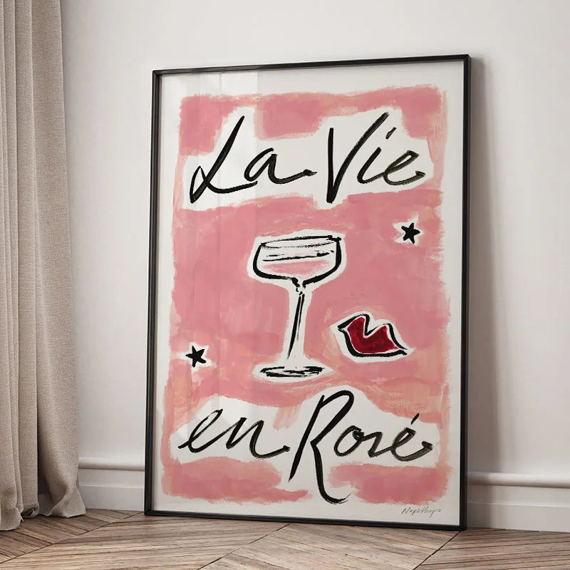 Modern Bonjour Mon Amour Quotes Wine Party Wall Art Prints Canvas Painting Abstract Posters Pictures For Living Room Home Decor
