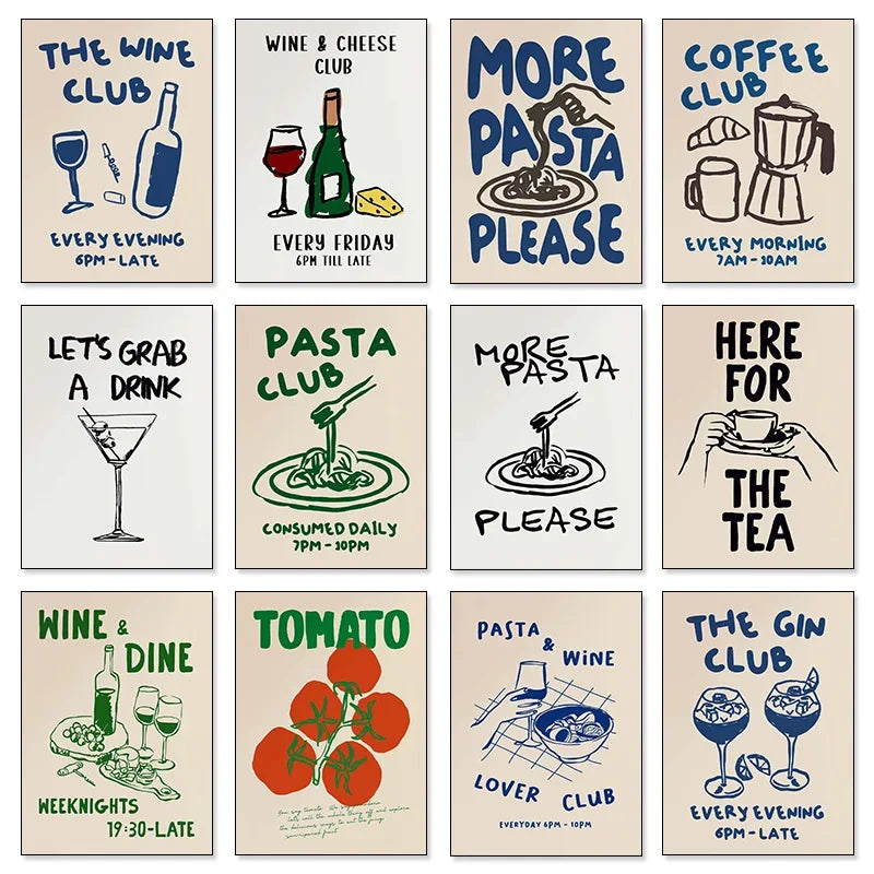 Modern Kitchen Art Wine Coffee Afternoon Tea Delicious Food Posters Canvas Paintings Wall Art HD Pictures Bar Club Home Decor