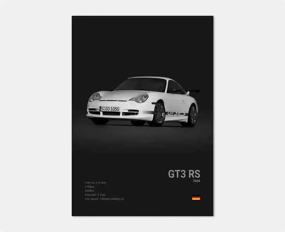 Canvas Print for Wall Art Garage Room Decor Pop Black and White Germany Luxury Super Sport Car Poster Aesthetic 911 GT3 RS Turbo