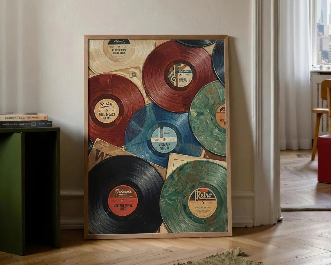 Vintage Record Eclectic Wall Art Canvas Printed Painting Trendy Art Retro Printable Eccentric Prints Music Poster Home Decor