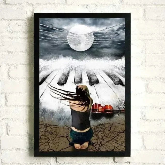 Flowers Music Posters and Prints Canvas Painting Black and White Piano with Wall Art Women Pictures for Living Room Home Decor