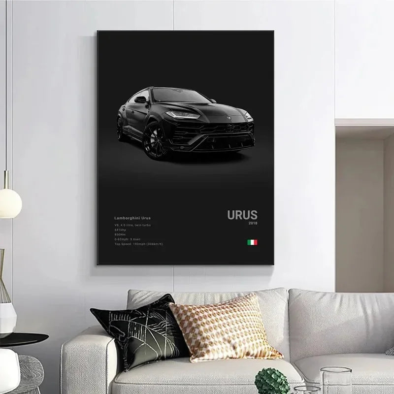 Black and White Porsche Posters and Prints Modern Cool Sports Car Canvas Painting Wall Art Pictures Home Bar Room Decoration