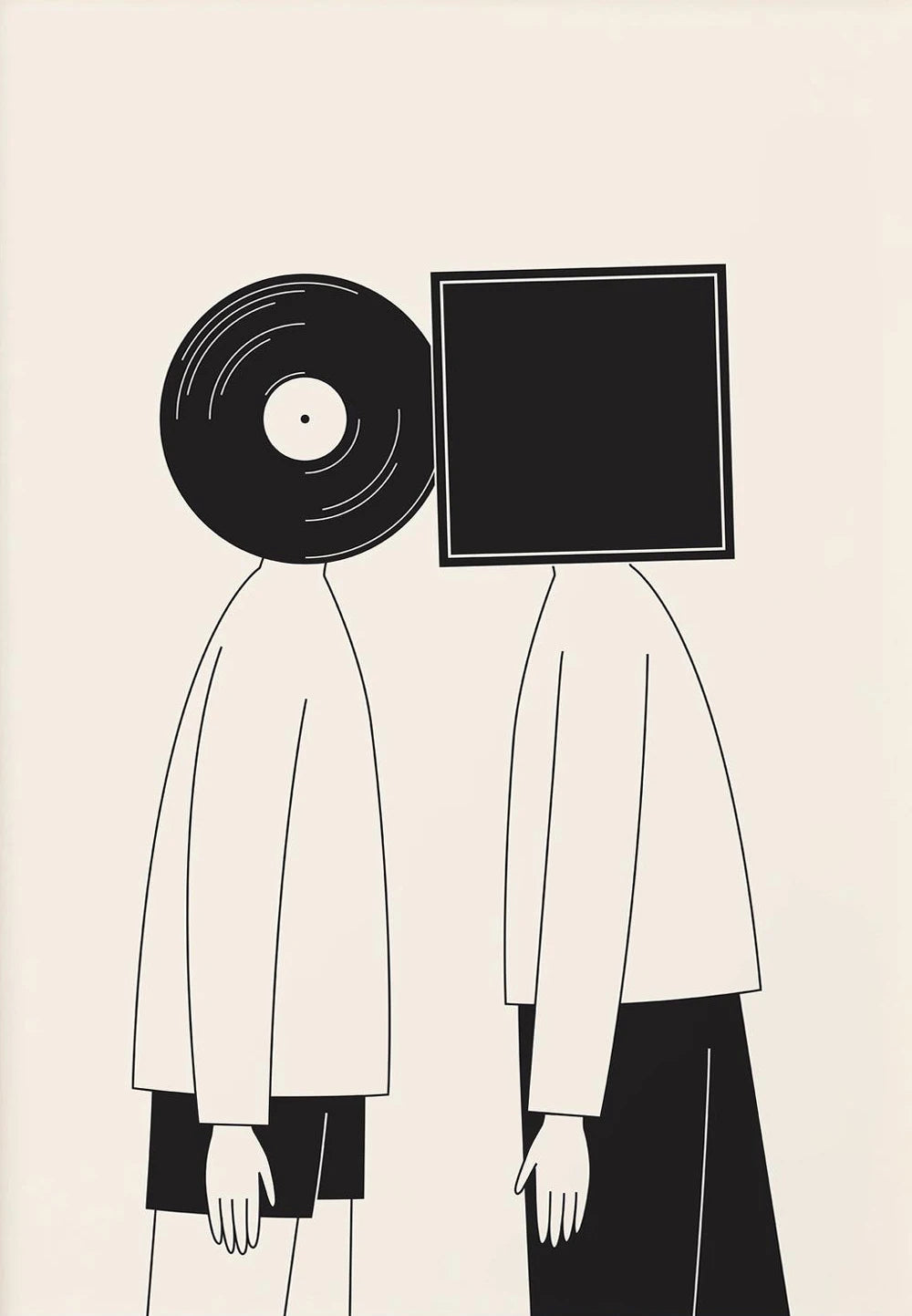Cartoon Abstract Simple Black and White Music Vinyl Record Poster Canvas Paint Prints Art Pictures Room Home Wall Decor Gift