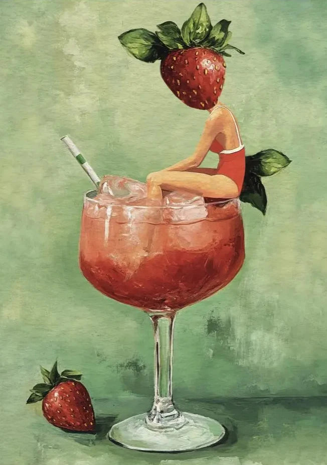 Coffee Martini Cocktail Margarita Drink Girl Jumping Into Wine Glass Fun Poster Canvas Printing Wall Art Bar Club Kitchen Decor