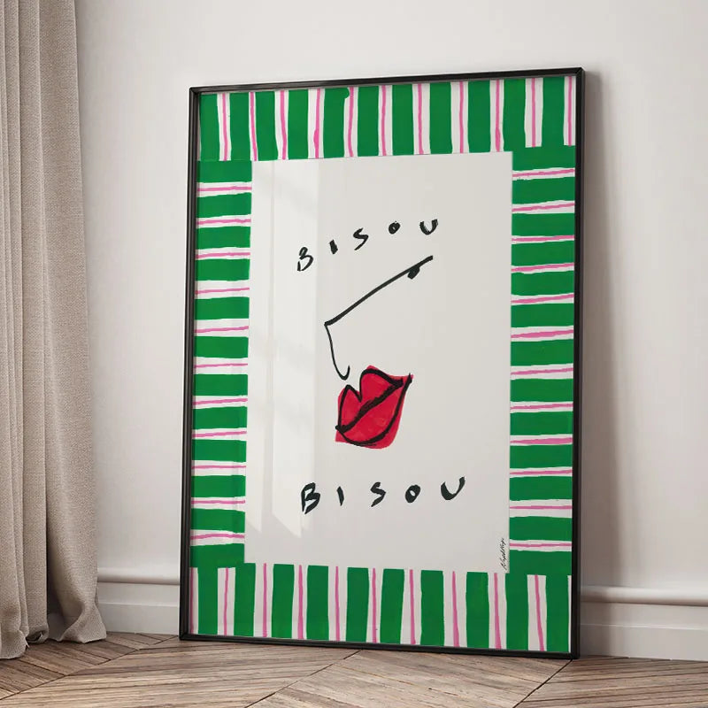 Modern Bonjour Mon Amour Quotes Wine Party Wall Art Prints Canvas Painting Abstract Posters Pictures For Living Room Home Decor