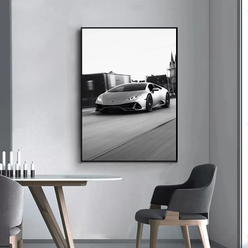 Large Fashion Luxury Car Wall Art Simple Black and White Supercar HD Canvas Poster Prints Home Living Room Decoration No Frame