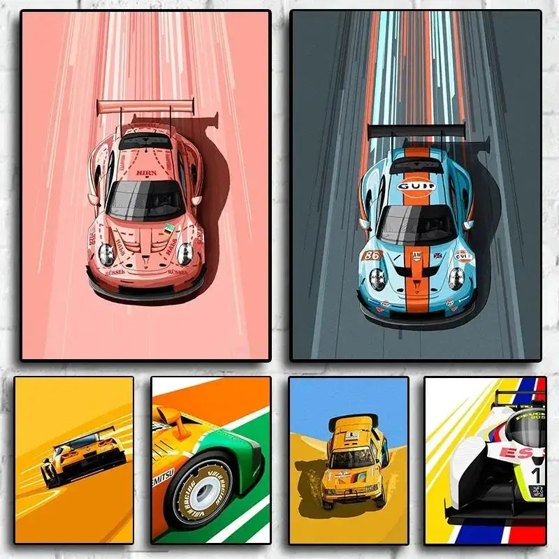 Modern Racing Car Canvas Wall Art  Cartoon Racer Poster for Boys Room Living Room Decor  Aesthetic Motorsport Prints for Home De