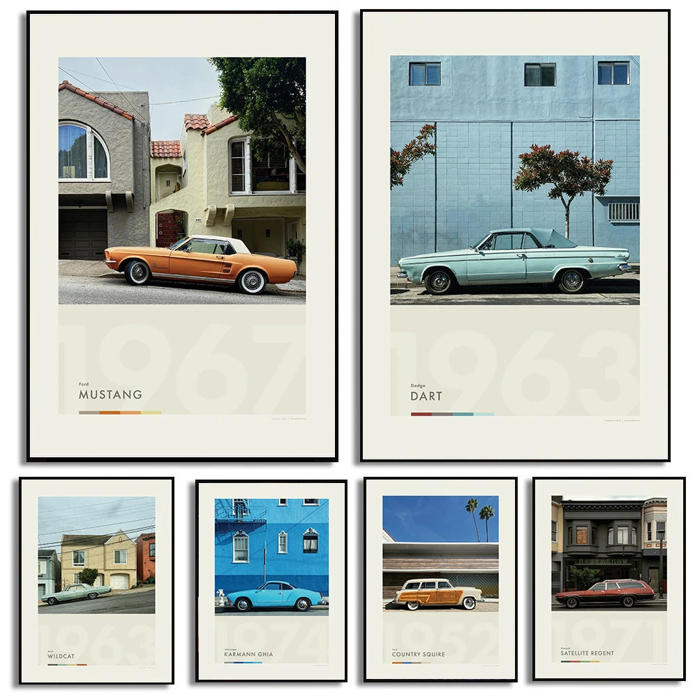 Vintage Style Classic Car Posters American Cars Prints Canvas Painting Wall Art Pictures Home Living Room Classic Car Decoration