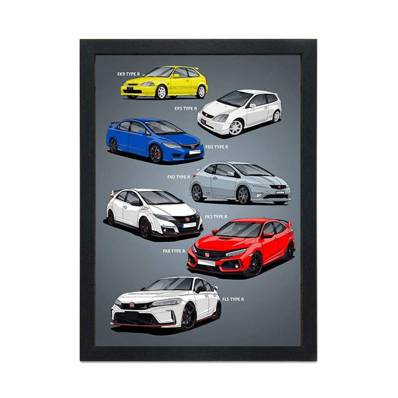 Canvas Painting Wall Art Classic Retro Car Poster and A4 Black Photo Frame 21x30CM Canvas Print Home Decoration Pictures