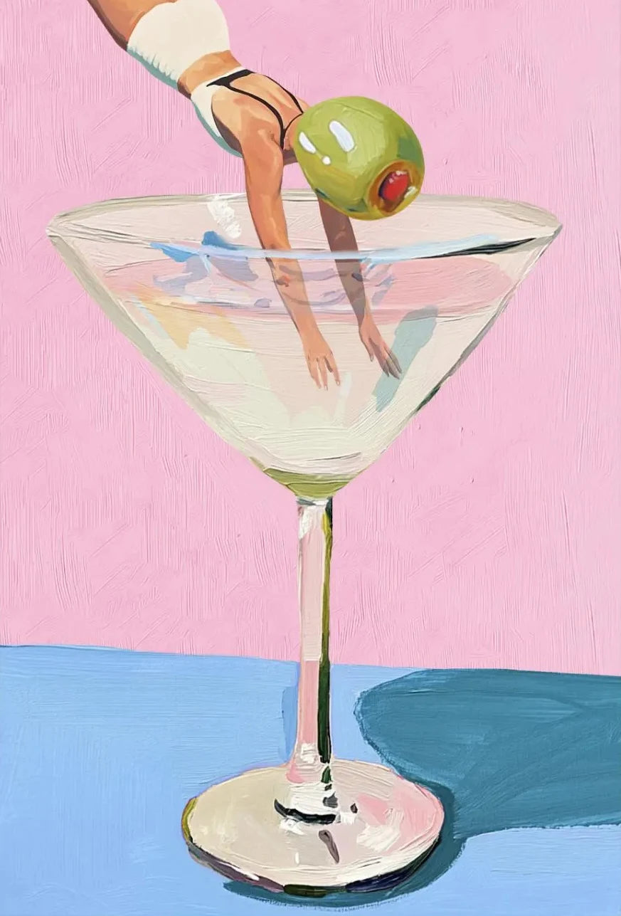 Coffee Martini Cocktail Margarita Drink Girl Jumping Into Wine Glass Fun Poster Canvas Printing Wall Art Bar Club Kitchen Decor